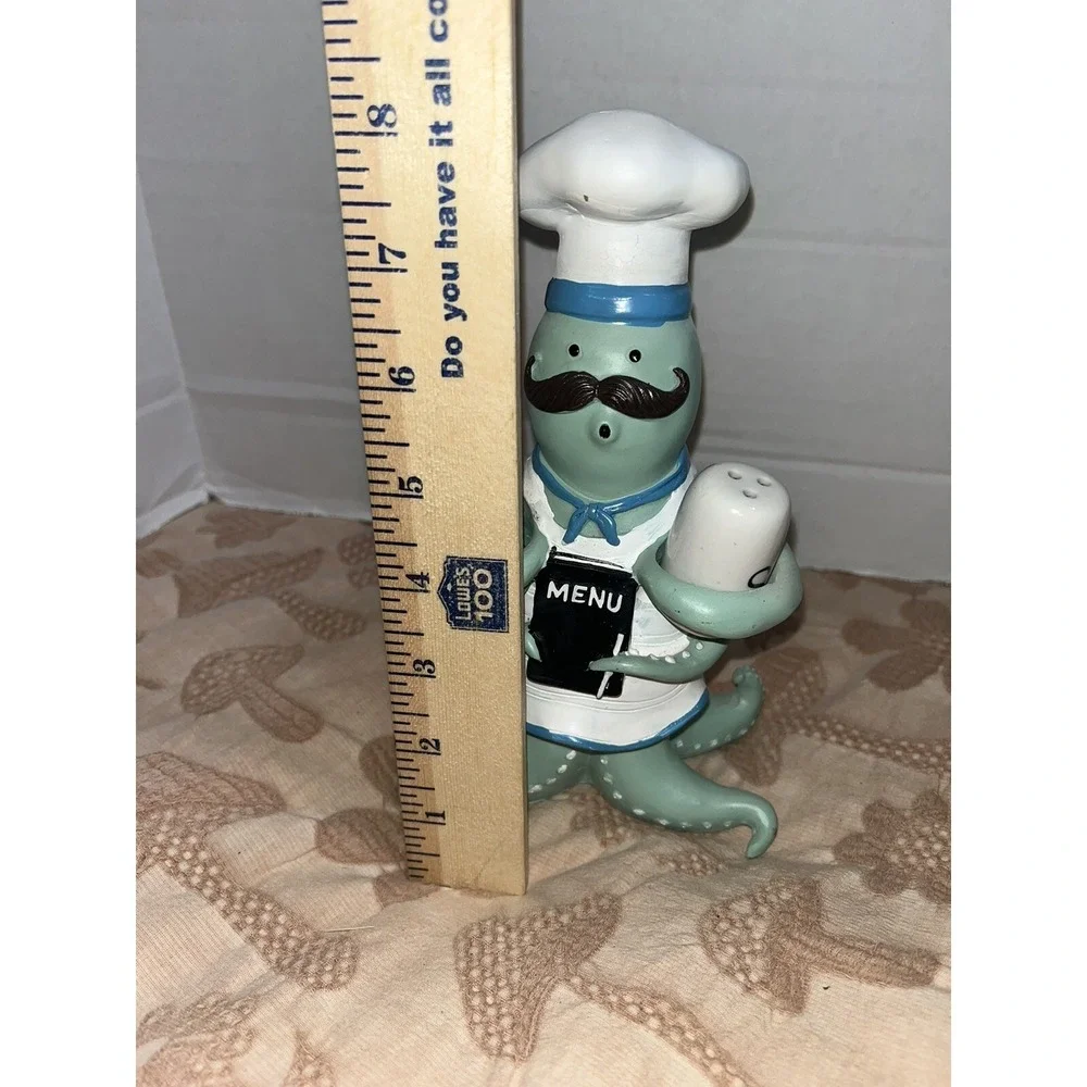 Octopus Chef Salt and Pepper Holder, Beach Ocean Decor sea green‎ nautical